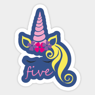 Girls Unicorn Birthday Shirt - Five Unicorn T-shirt - Fifth Birthday Shirts for Girls - Girl 5th Birthday Shirt - Five Unicorn Party Tee Sticker